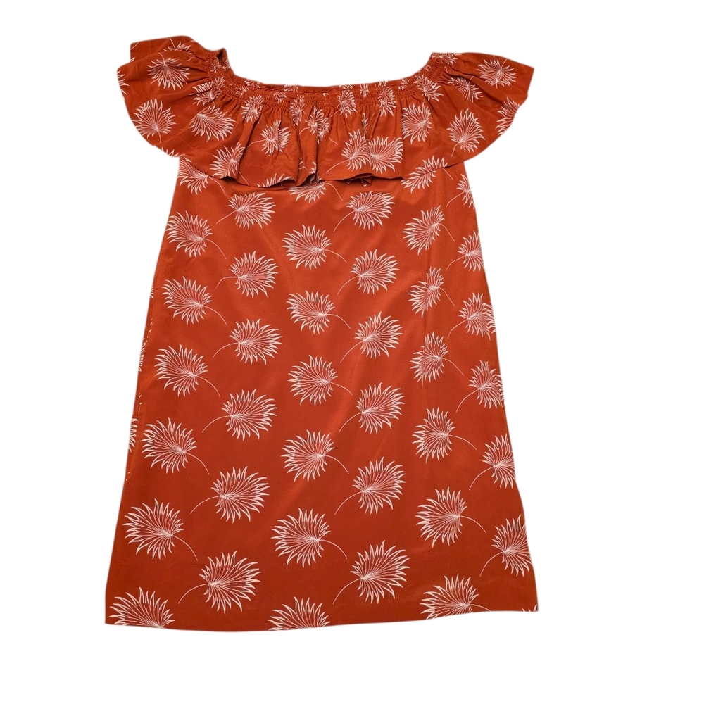 Madewell Burnt Orange Off-Shoulder Ruffled Sleeve Mini Silk Sundress Size S NWT - Picture 6 of 12